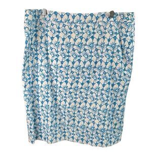 TALBOTS Women’s Linen Skirt Eyelet Embroidered Floral Zipper Size 16 Teal White